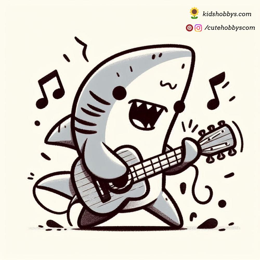 With a guitar in fin, the rockstar baby shark strums away, creating underwater tunes. 🎸