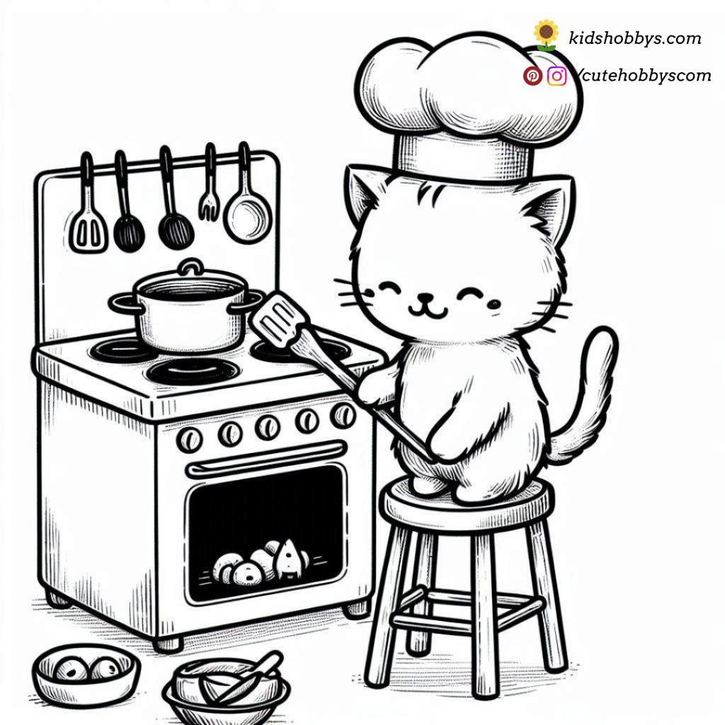 chef kitten making breakfast