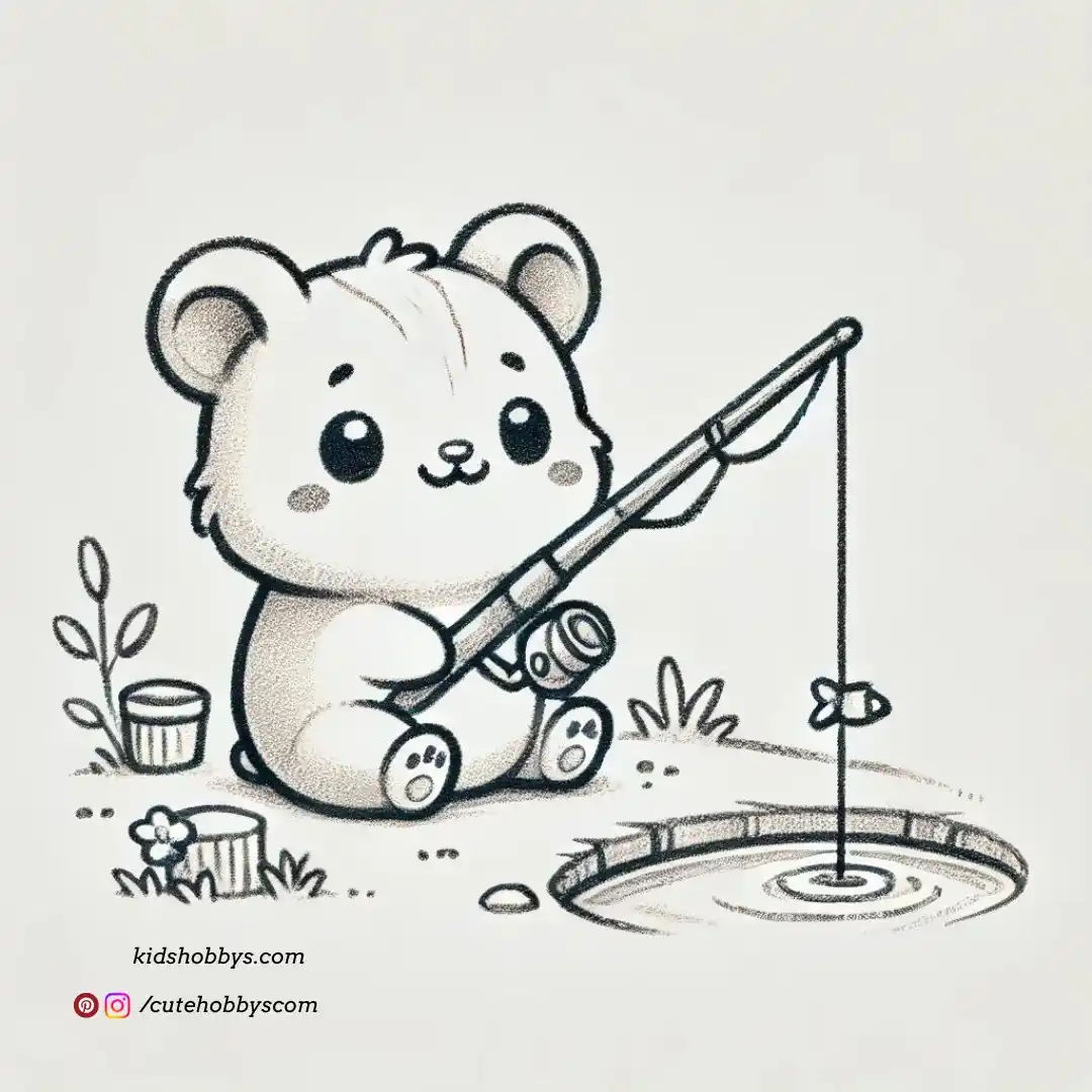 cute ham fishing in a pond