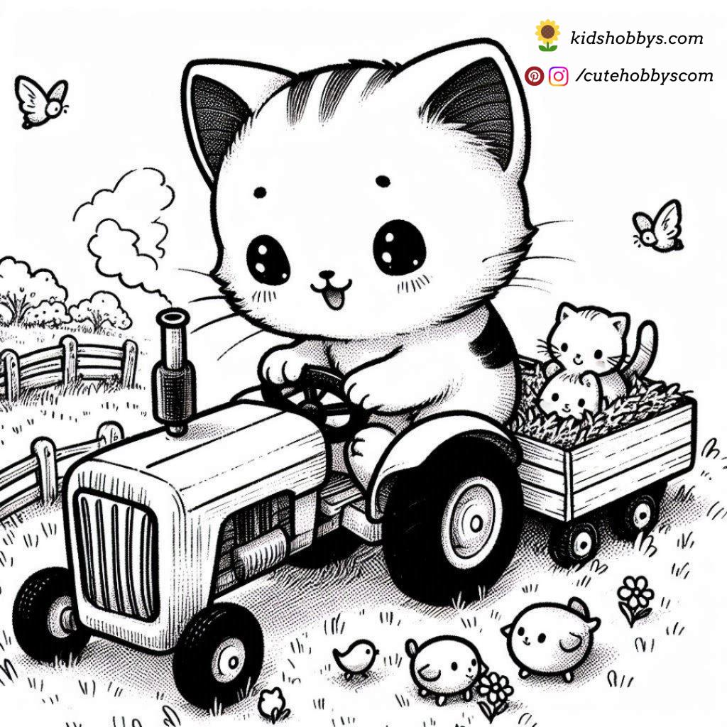 farmer kitty riding a tractor