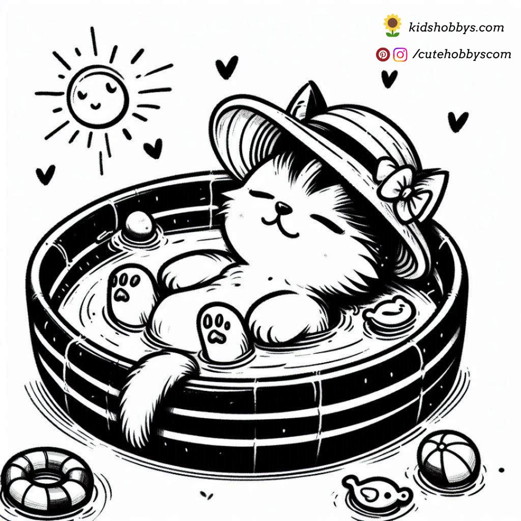 kitten enjoying in pool and sun