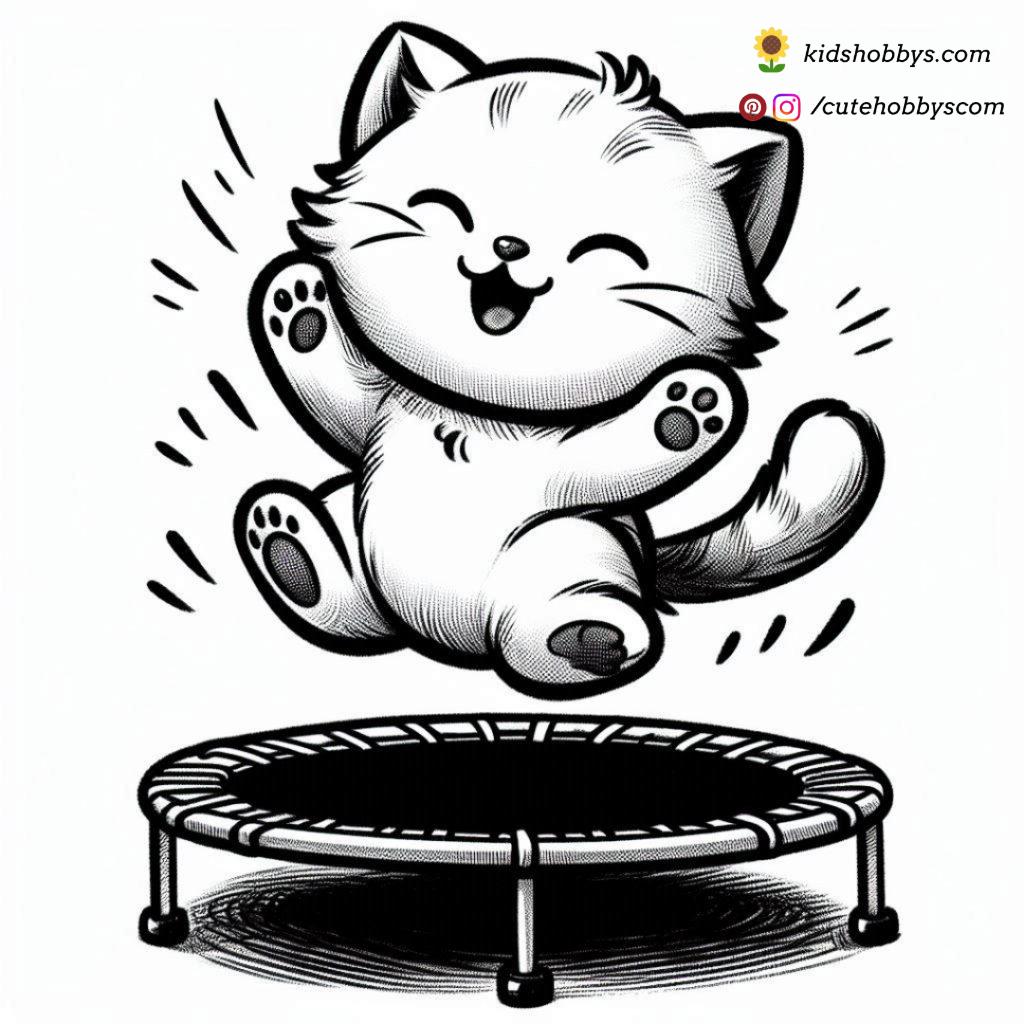 kitten happily jumping on a trampoline