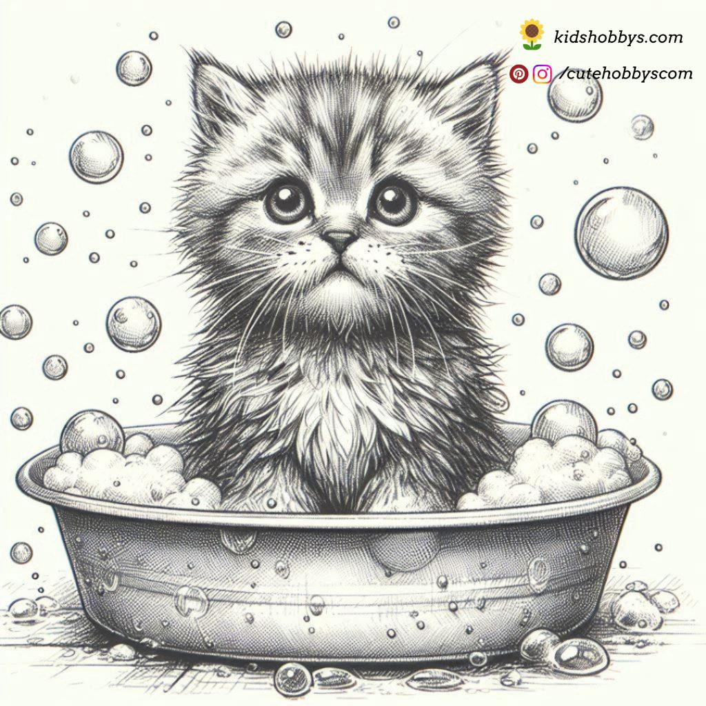 kitten in a bubble bath