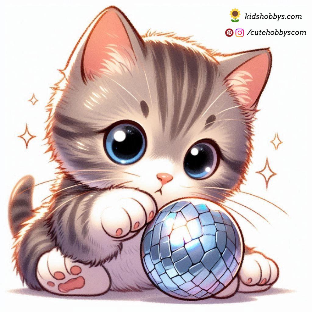 kitten playing with a disco ball