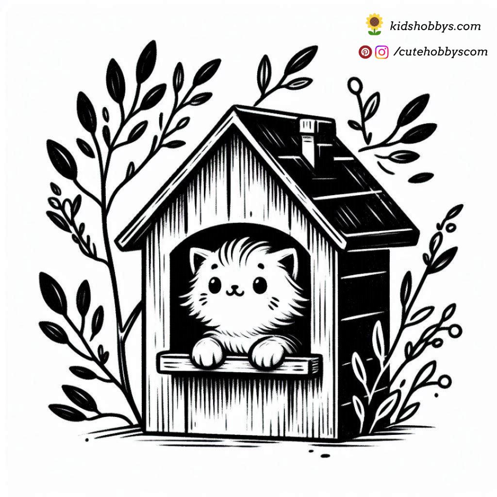 kitty in a dog house