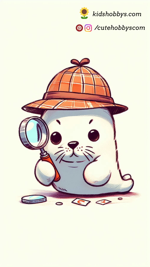 Baby Seal Wearing a Detective Hat, Solving Mysteries with a Magnifying Glass