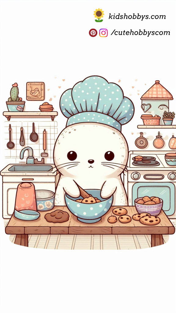 Baby Seal in a Chef’s Hat, Baking Delicious Cookies in a Tiny Kitchen