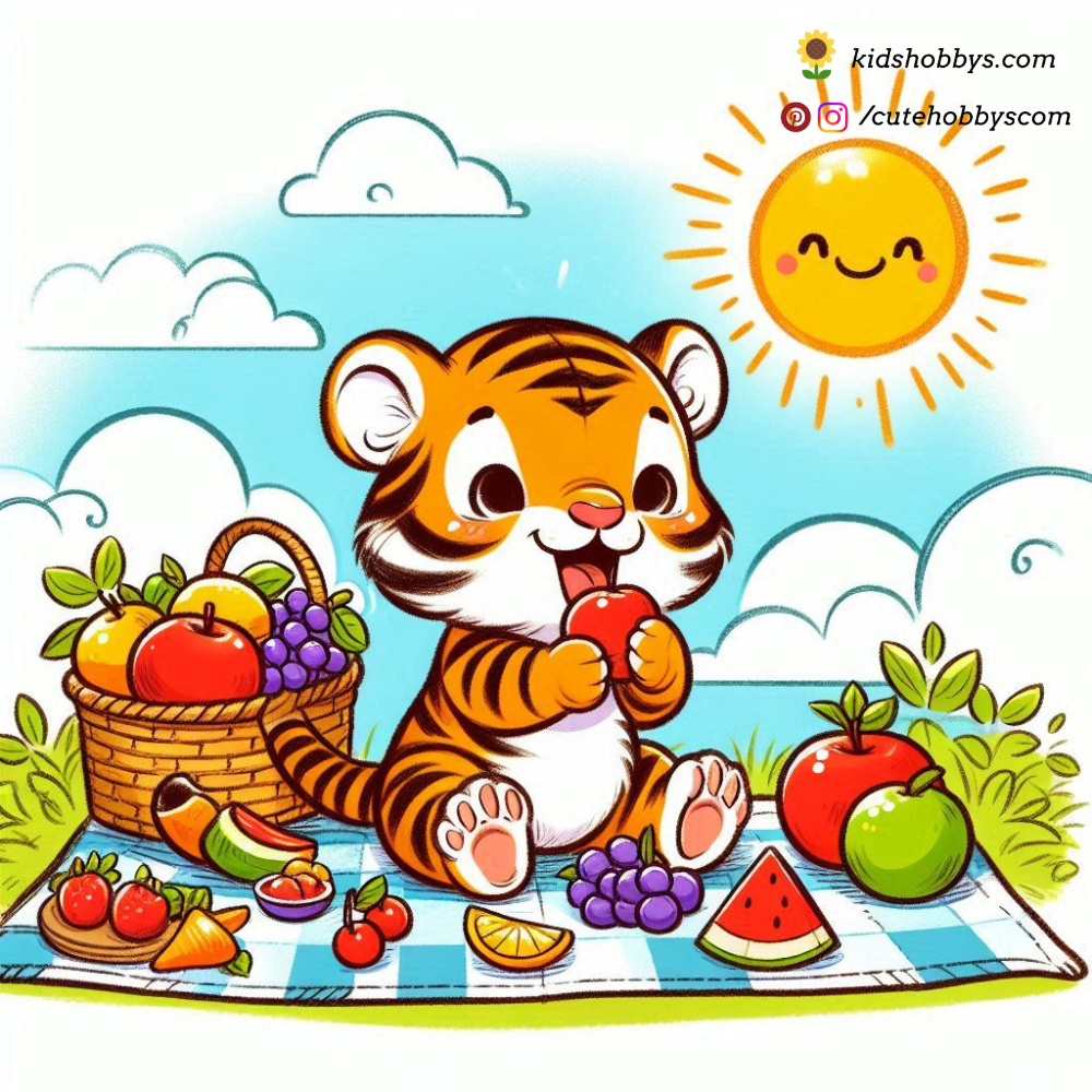 Baby Tiger Enjoying a Fruit Picnic! 🍎🐅🍇