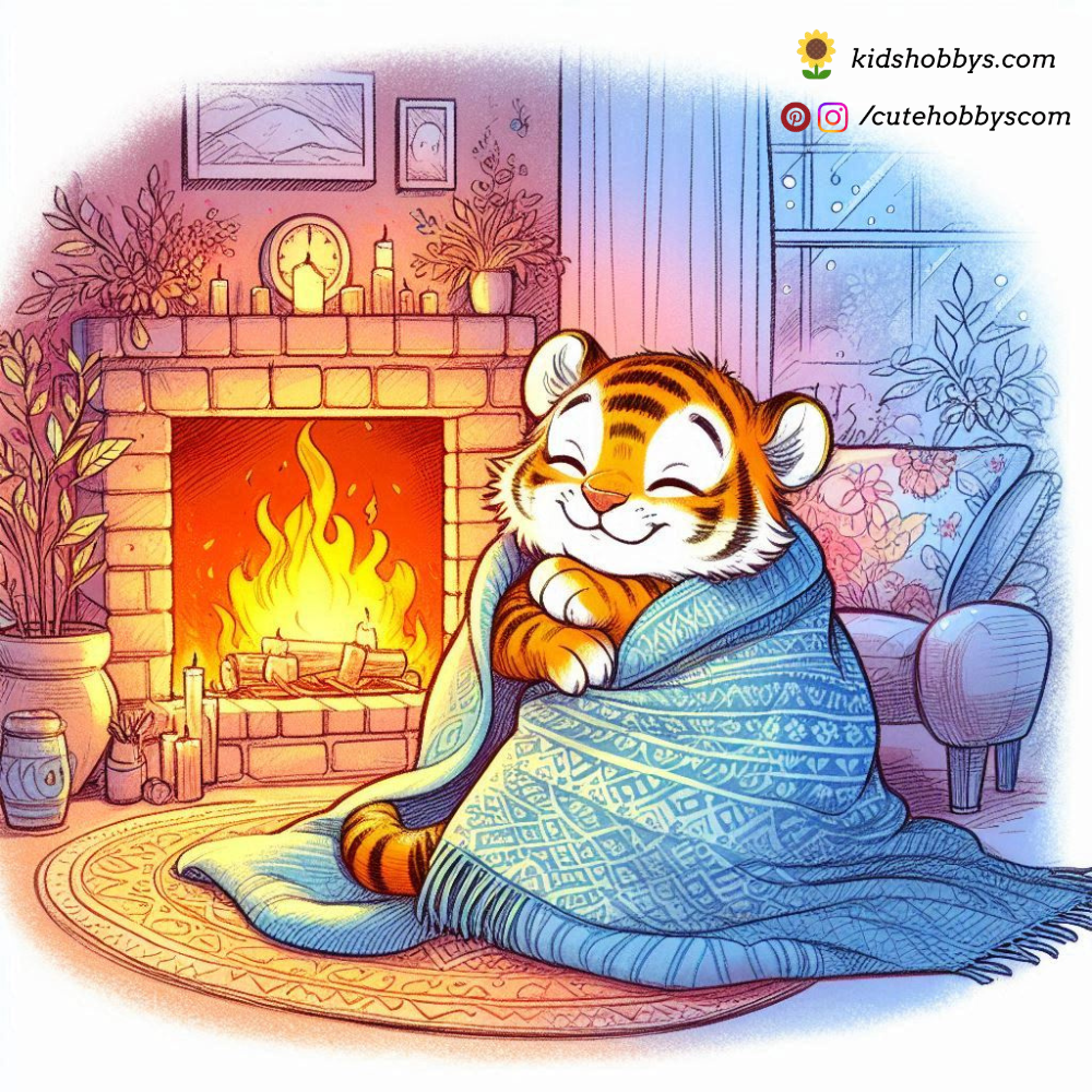 Baby Tiger’s Cozy Fireplace Moment! 🔥🐅🛋️