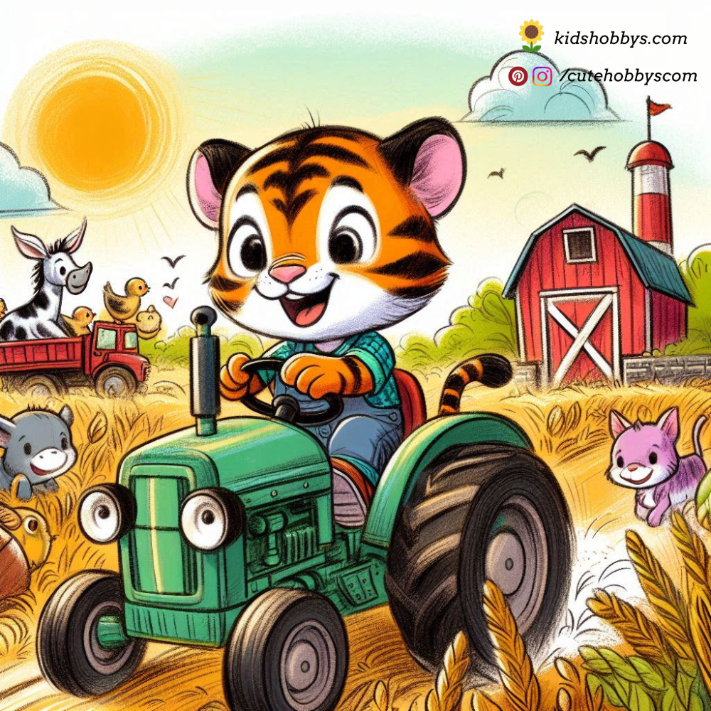 Baby Tiger's Farmyard Fun with a Mini Tractor! 🚜🐅🌾