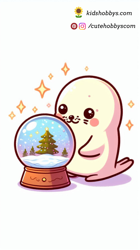 Sweet Baby Seal Holding a Sparkling Snow Globe with a Tiny Winter Scene Inside