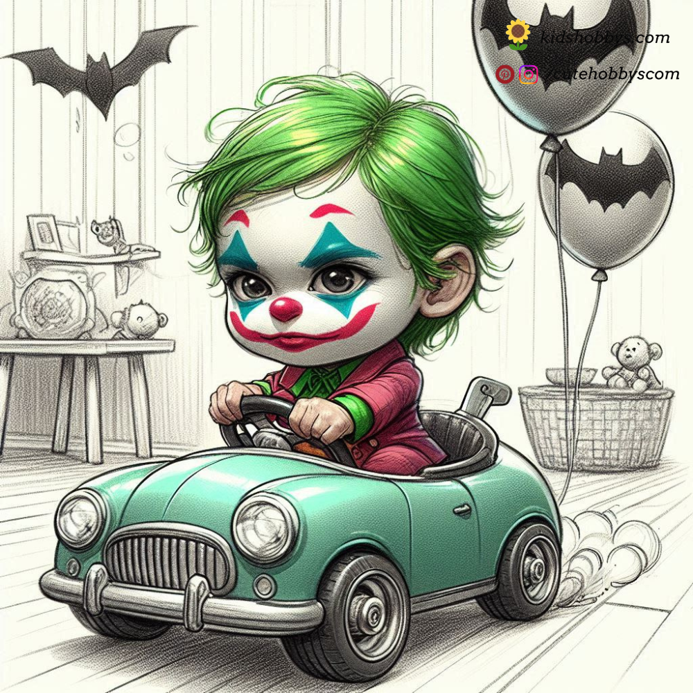 Baby Joker's Tiny Car Adventure with Bats Flying Along!