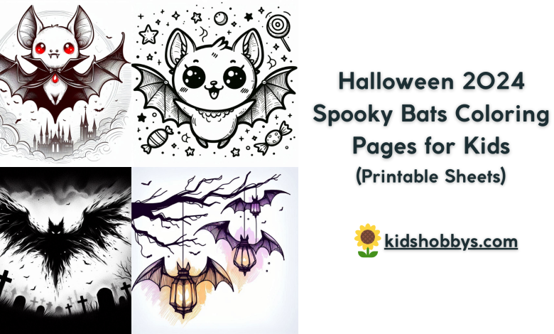 Cute Halloween Spooky Bats Coloring Pages for kids